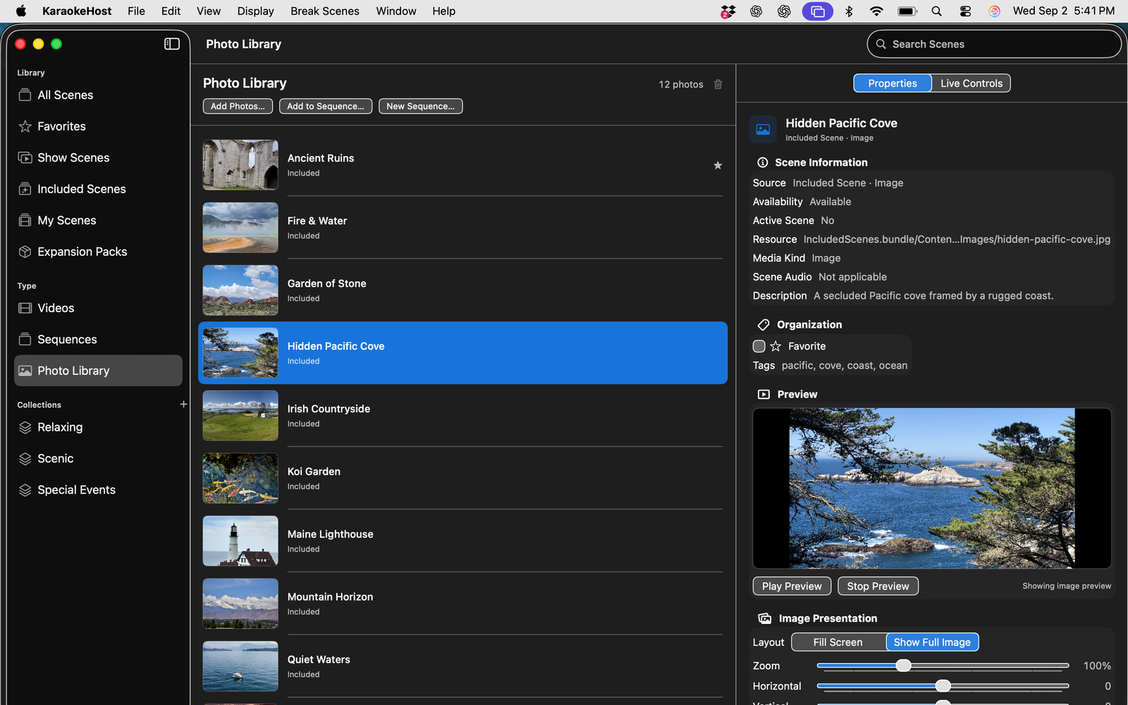 KaraokeHost Break Scenes library with included and personal scenes