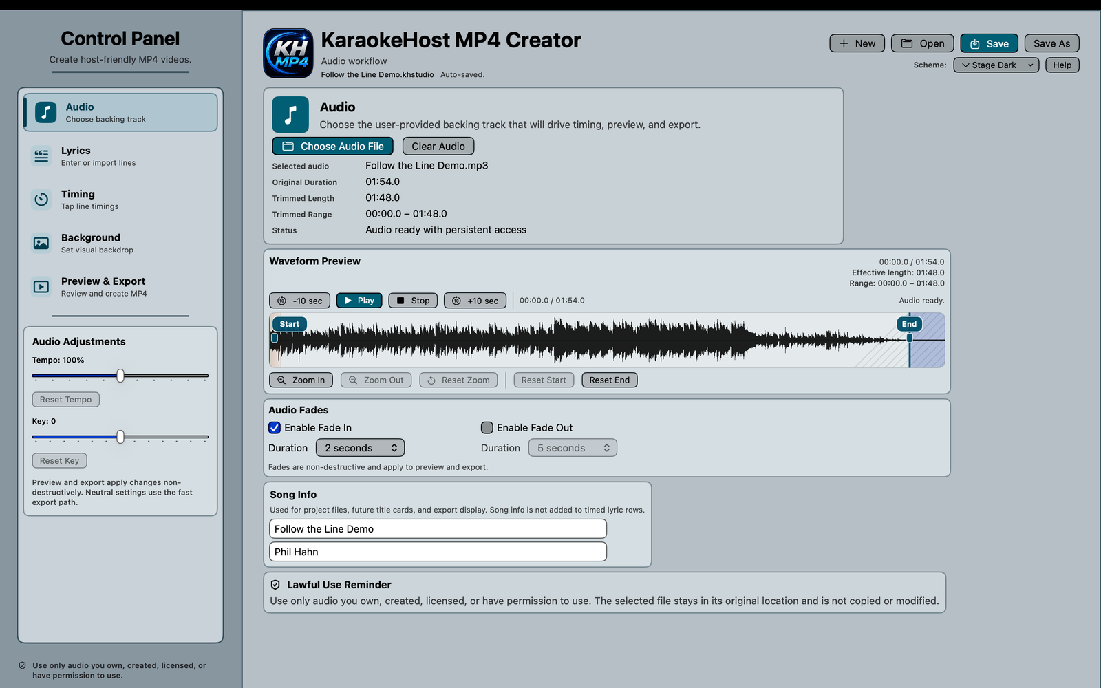 KaraokeHost MP4 Creator audio waveform screen