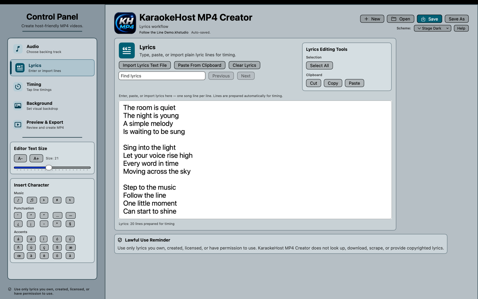 KaraokeHost MP4 Creator lyrics editor