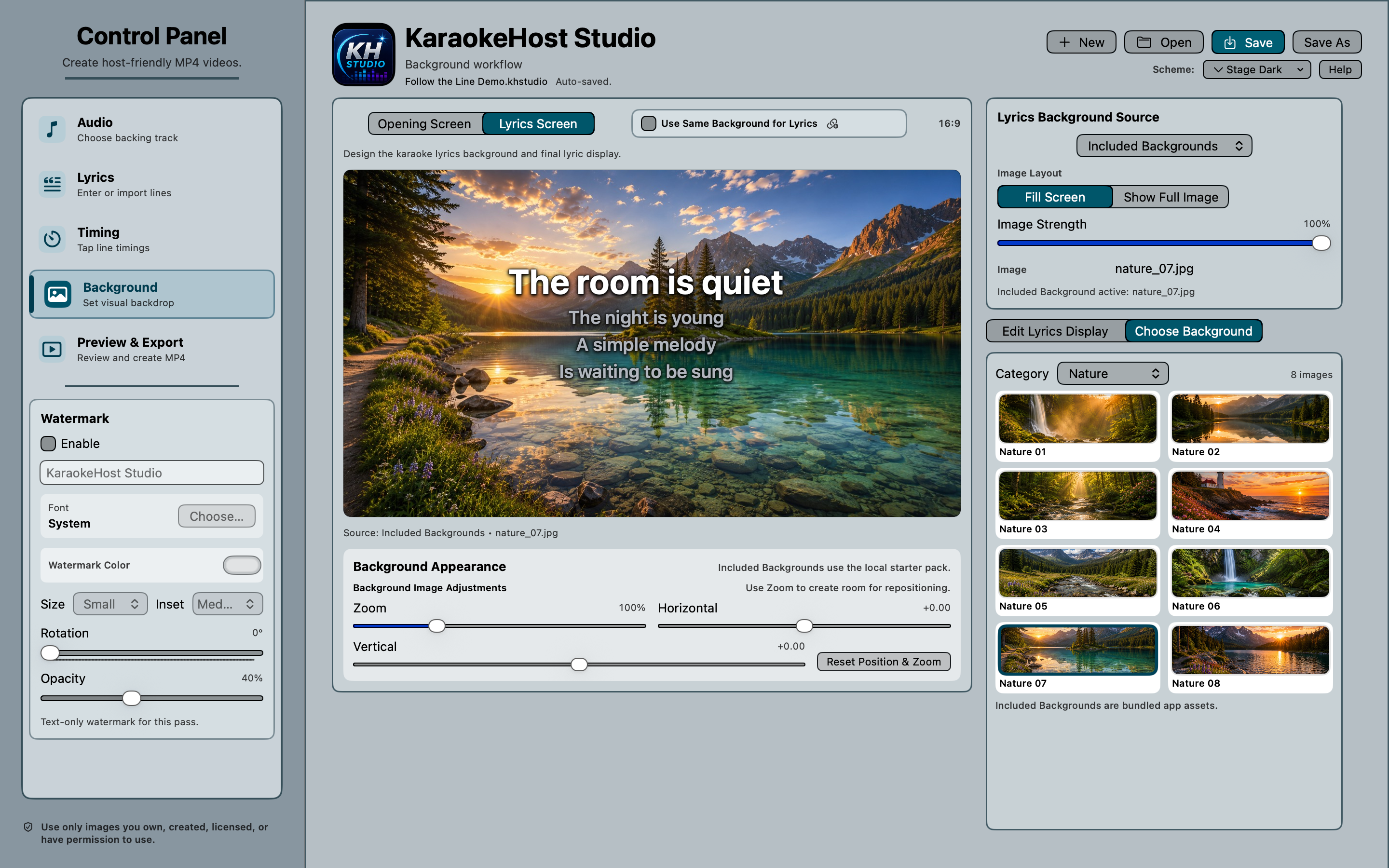 KaraokeHost Studio lyrics screen background editor