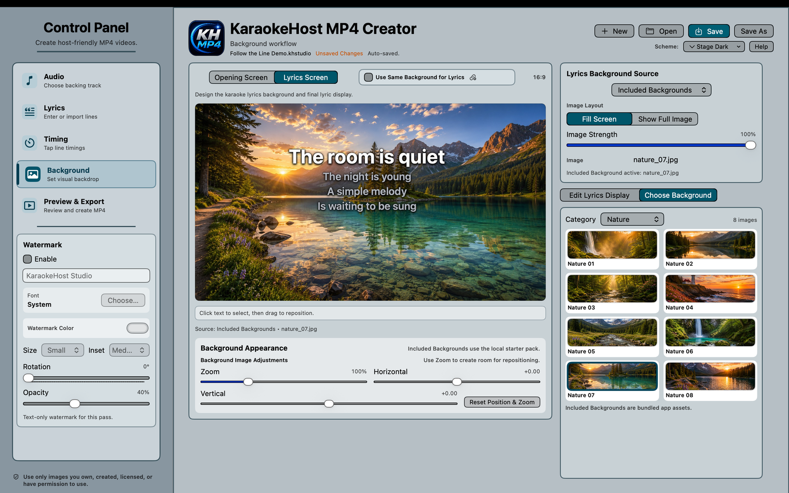 KaraokeHost MP4 Creator lyrics screen background editor